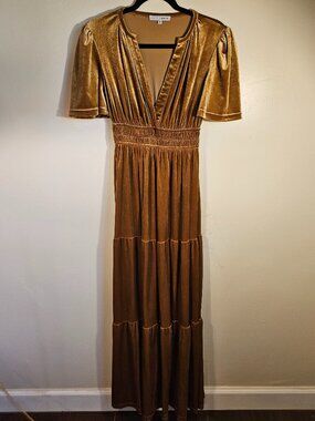 Baltic Born Artemis Velvet Maxi dress in dark gold